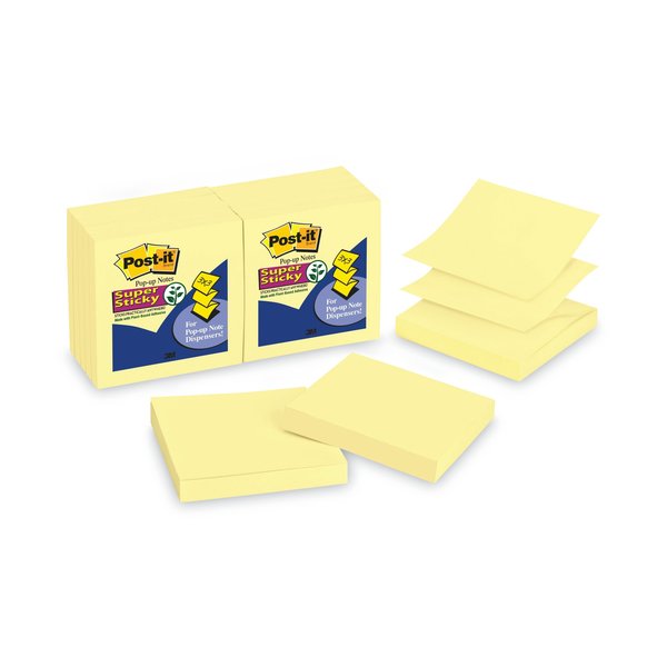 Post-It Dispenser Notes Super Sticky Pop-up 3 x 3 Note Refill, 3" x 3" Canary Yellow, 90 Sheets/Pad, 12PK R330-12SSCY